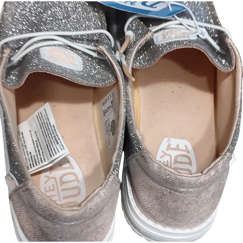 Hey Dude Wendy Shoes Women Size 6 D Silver New Sparkling Glitter Slip On Loafers - Picture 7 of 11